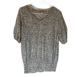 Talbots Business Casual Preppy Gray Heather Short Roll-Tab Sleeves Sweater M